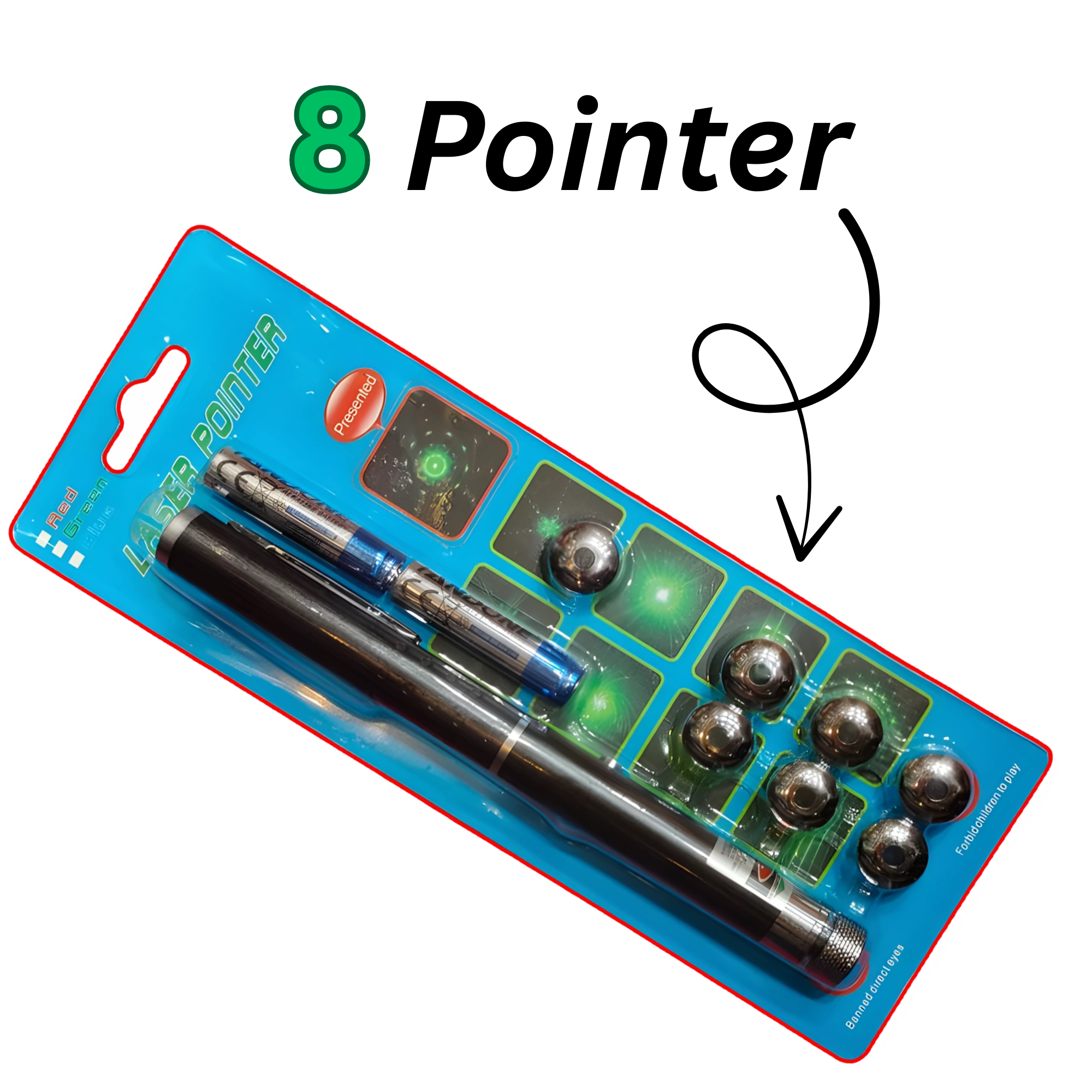 Dizaan Green Laser Pointer Pen with 8 Adjustable Multi-Effect Caps (532nm) | Perfect for Presentation,Project Design & Professional Use