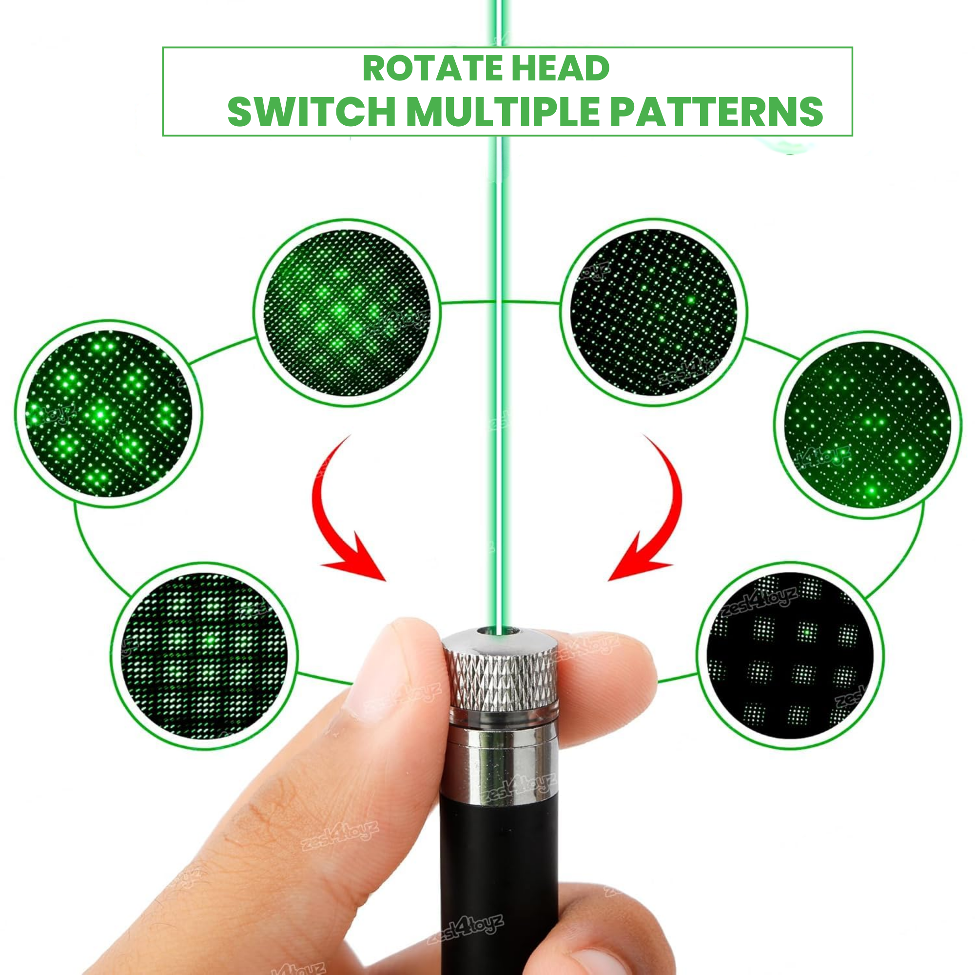 Dizaan Green Laser Pointer Pen with 8 Adjustable Multi-Effect Caps (532nm) | Perfect for Presentation,Project Design & Professional Use