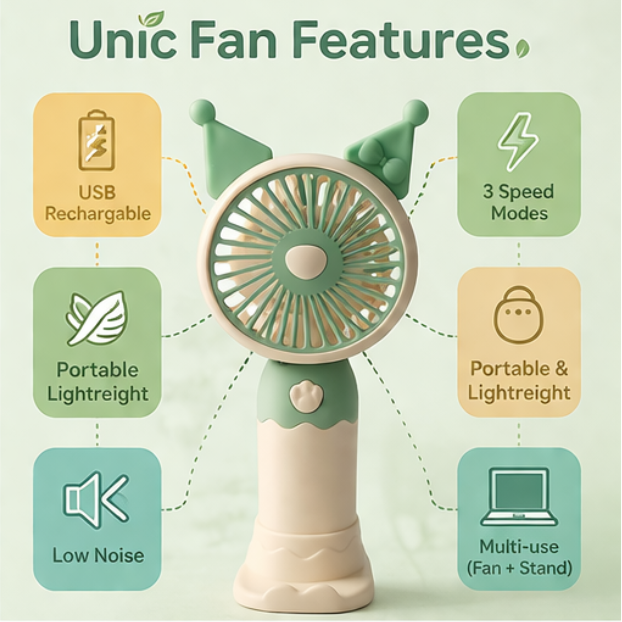 Dizaan Mini Rechargeable Fan with Mobile Stand, 3 Speed Portable Handheld Fan (Upto 6800 RPM), 2000mAh Battery