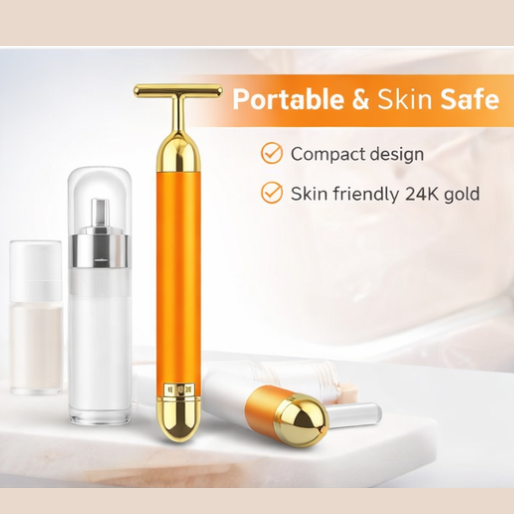 Dizaan 24K Gold T-Shaped Face Massager – Electric Vibrating Facial Roller for Face, Neck & Jawline | Anti-Aging Skin Care Tool