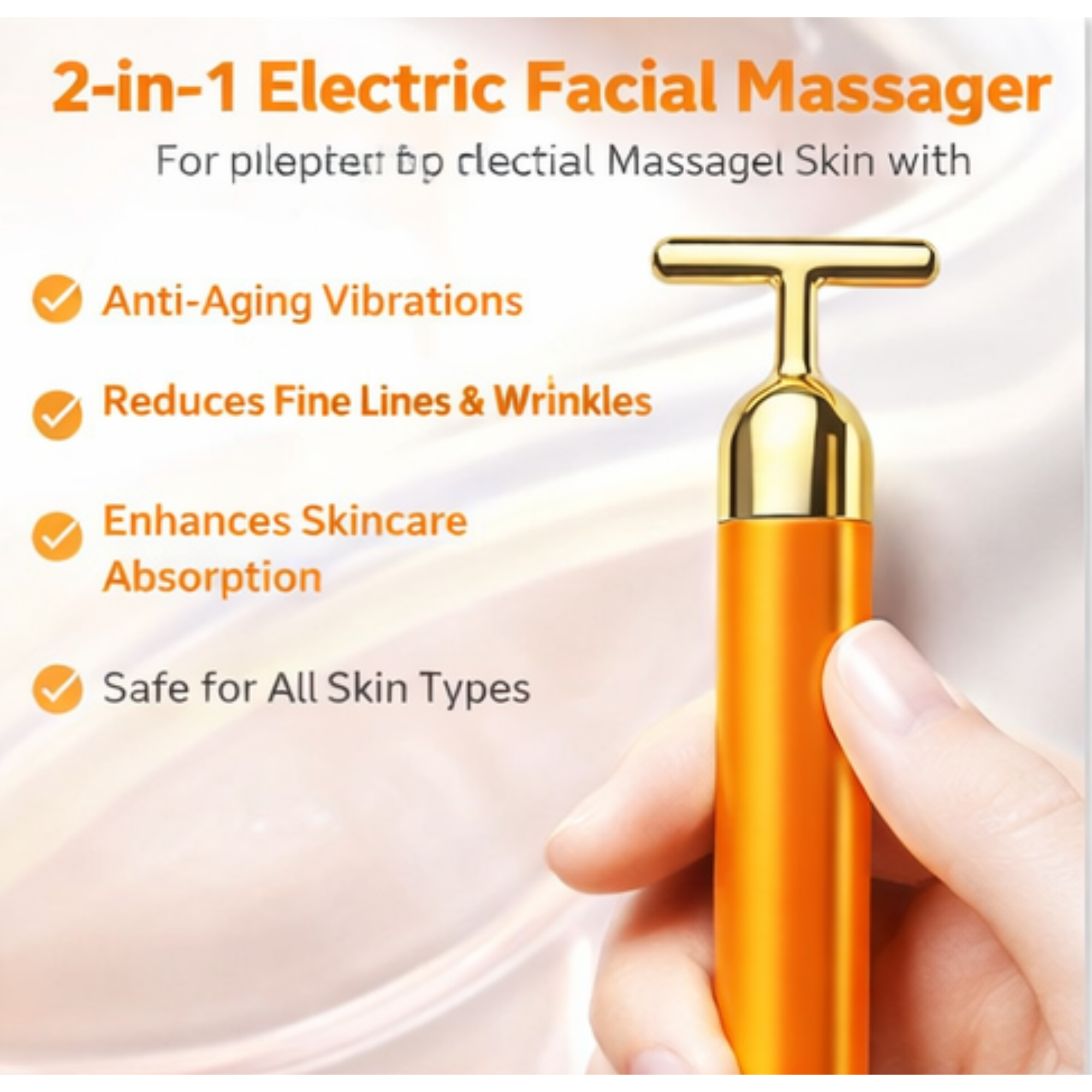 Dizaan 24K Gold T-Shaped Face Massager – Electric Vibrating Facial Roller for Face, Neck & Jawline | Anti-Aging Skin Care Tool